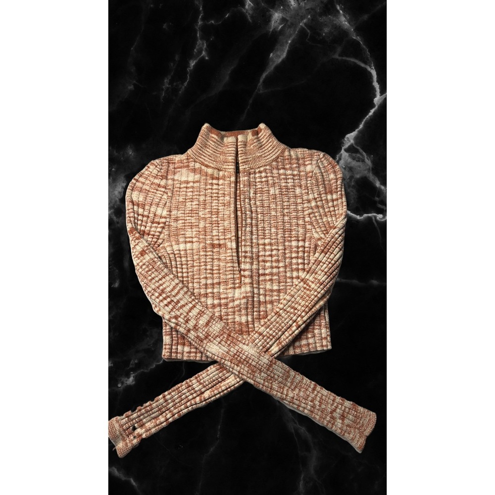 Urban Outfitters Ribbed Mock Neck Cropped Sweater Long Sleeve Brown Cream XS